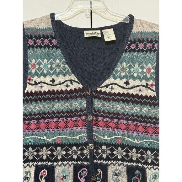 Vintage Northern Reflections Navy Blue Fair Isle Sweater Vest, Size L - Picture 3 of 4